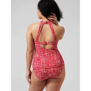 Athleta 36D DD shibori matador red Maldives High Neck tankini swim bathing suit